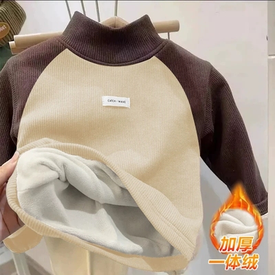 儿童新款加绒加厚德绒秋冬男童女童保暖中小童半高领内搭长袖T恤