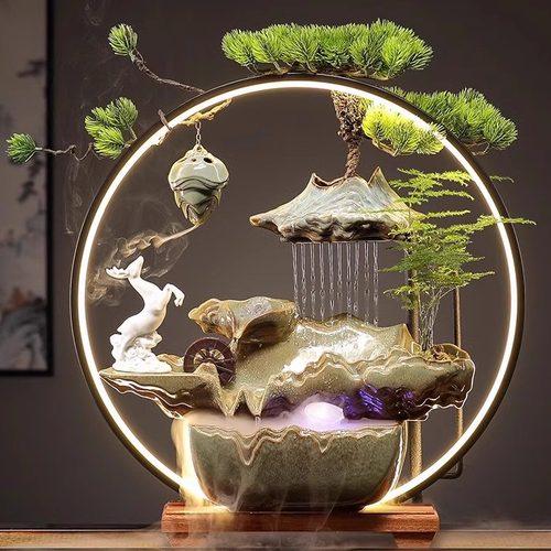 招财创意循环水喷泉流水摆件