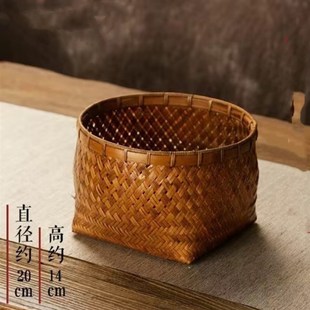实用创意手工竹制竹编筐家用复古书报卷轴桌面收纳篮杂物筐编织篓