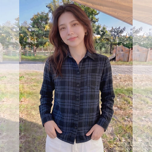 秋季新款格子翻领宽松显瘦衬衫女
