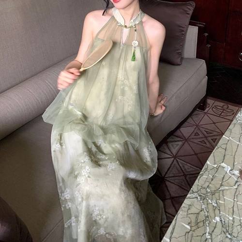 东方古风新中式绿梅连衣裙