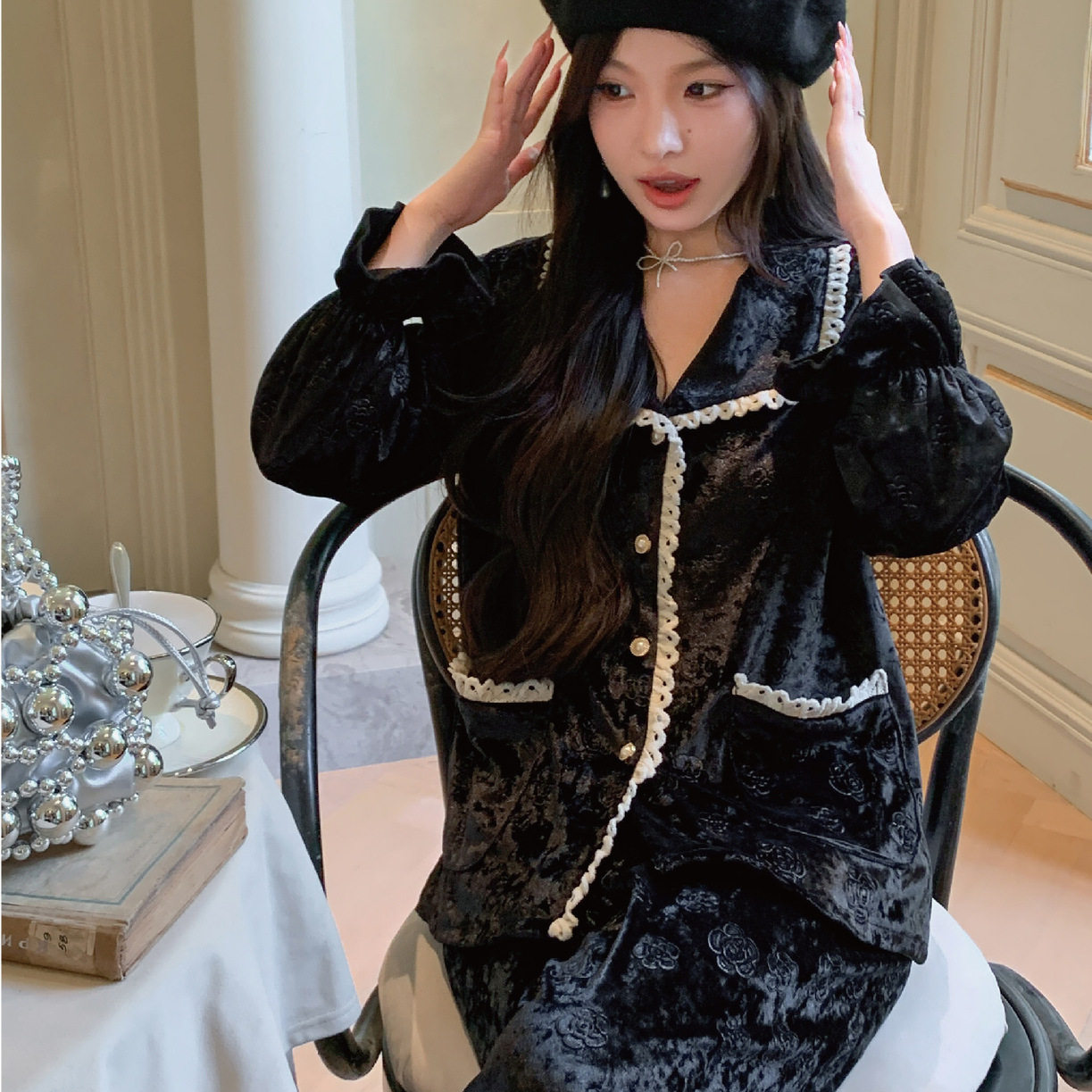 千金娇贵~高级提花金丝绒小香风柔软舒服长袖长裤睡衣套装 25秋冬