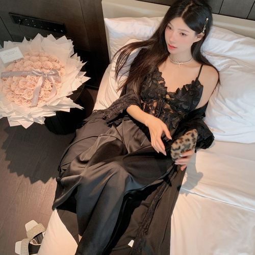 若隐若现~精致性感约会睡裙25秋新垂感丝滑蕾丝花瓣长裙+晨袍睡衣