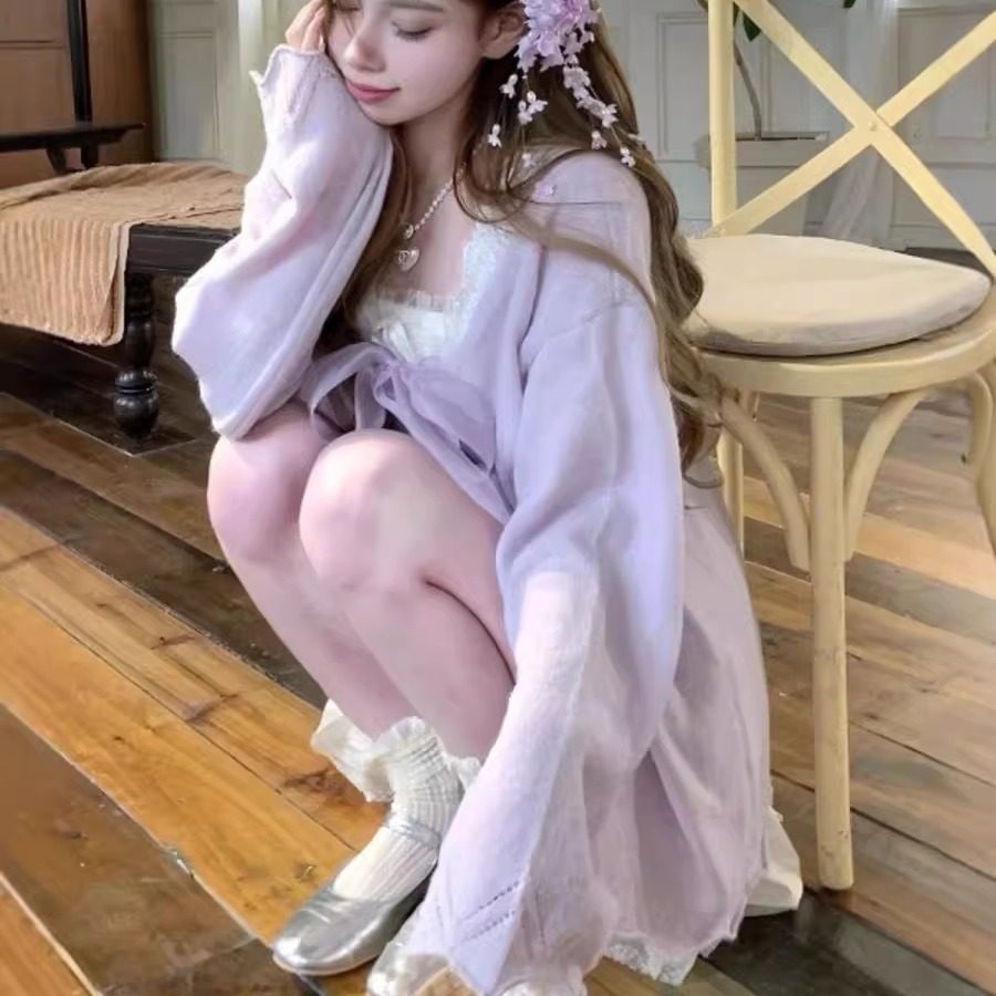 淡淡紫~25超火毛衣针织开衫女 开春慵懒马海毛外套慵懒风薄款上衣