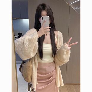薄薄美美慵懒风~春秋韩系温柔风系带马海毛针织开衫 百搭宽松上衣