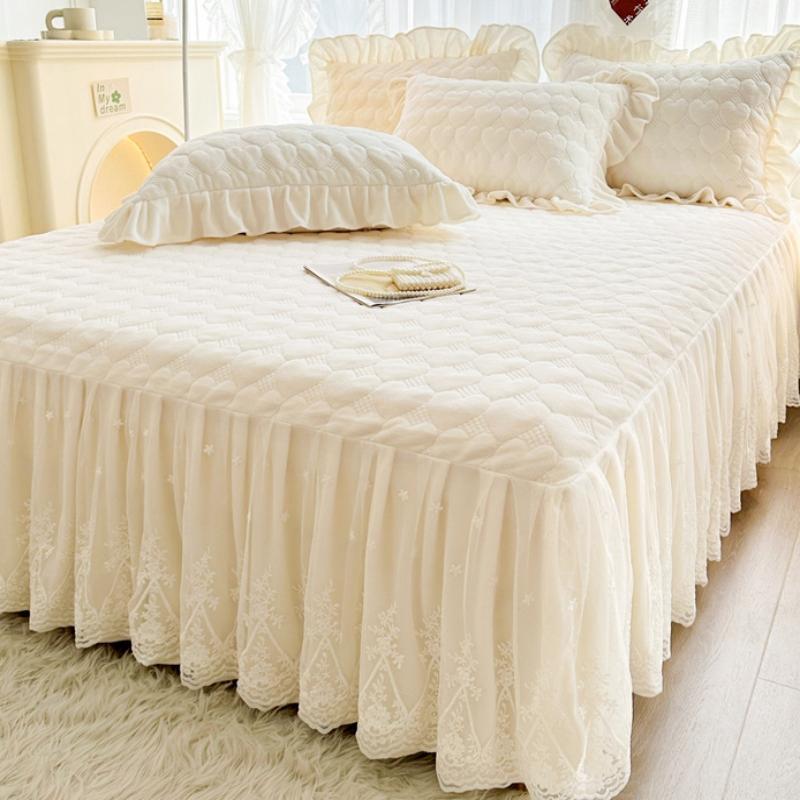 珊瑚绒床裙床罩单件防尘罩蕾丝荷叶边床单加厚床笠牛奶绒高端大气