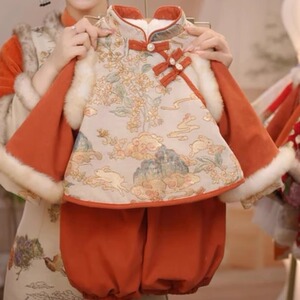 儿童汉服2024新款中国风拜年服女童冬款加绒加厚保暖古装周岁礼服