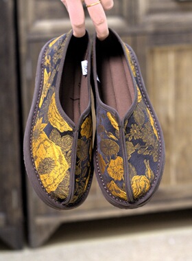 香云纱桑蚕丝夏季女鞋2片式口千层底手工布鞋传统布鞋民族风布鞋