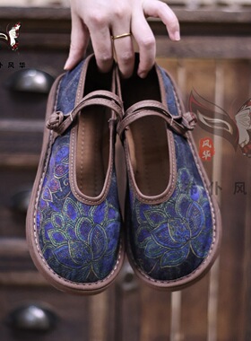 夏季新款新中式纯手工千层底布鞋缎面一脚蹬盘扣女鞋复古风透气鞋