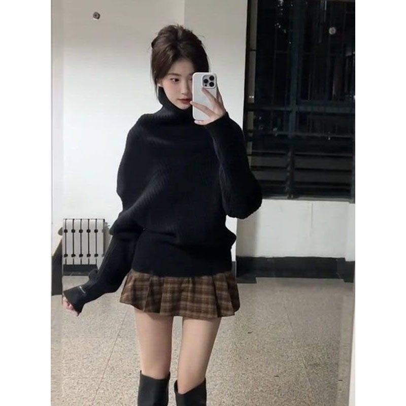 韩系学院风黑色高领软糯