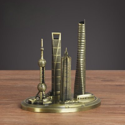 上海地标建筑模型东方明珠中心大厦模型摆件金属旅游纪念品三件套