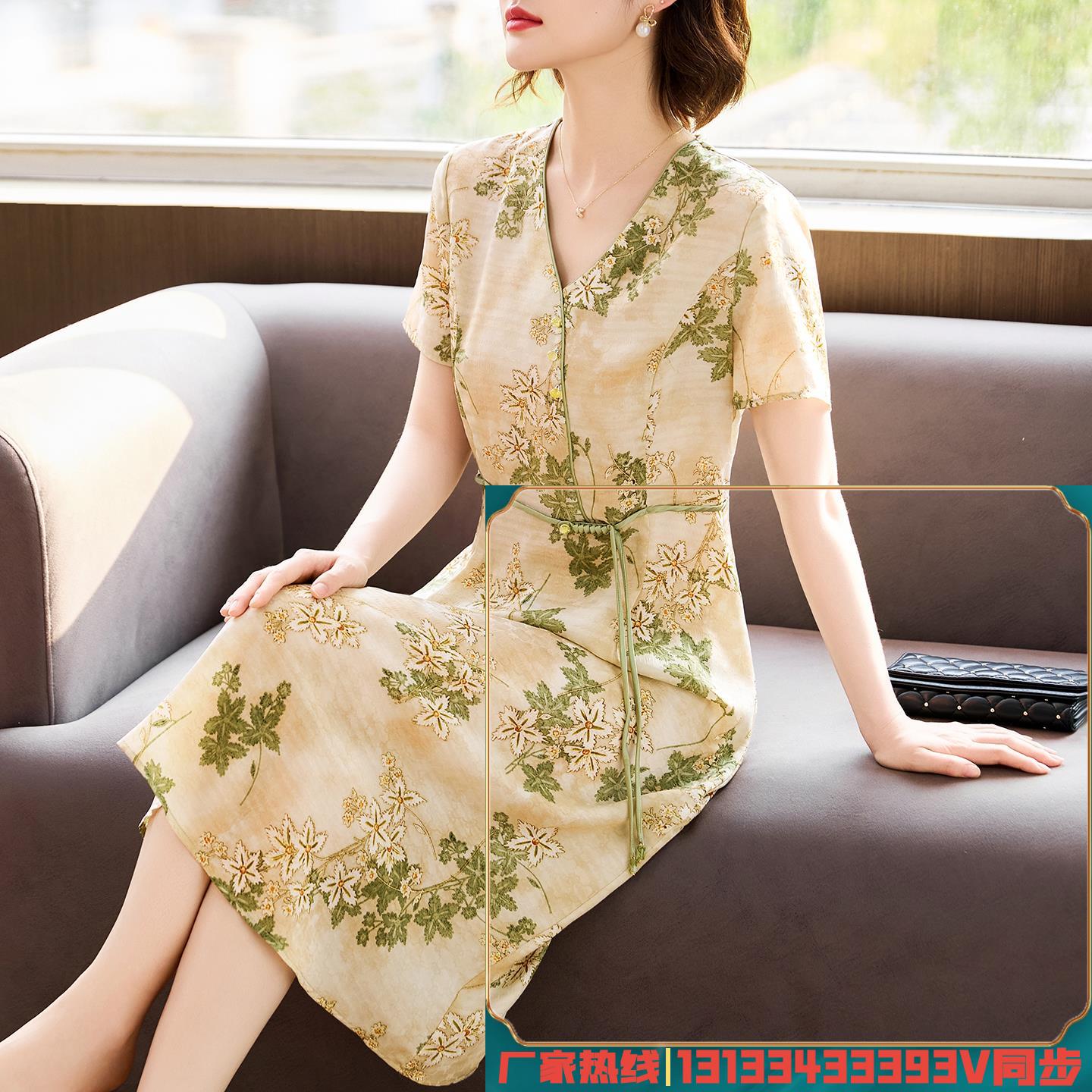 新中式妈妈夏装桑蚕丝连