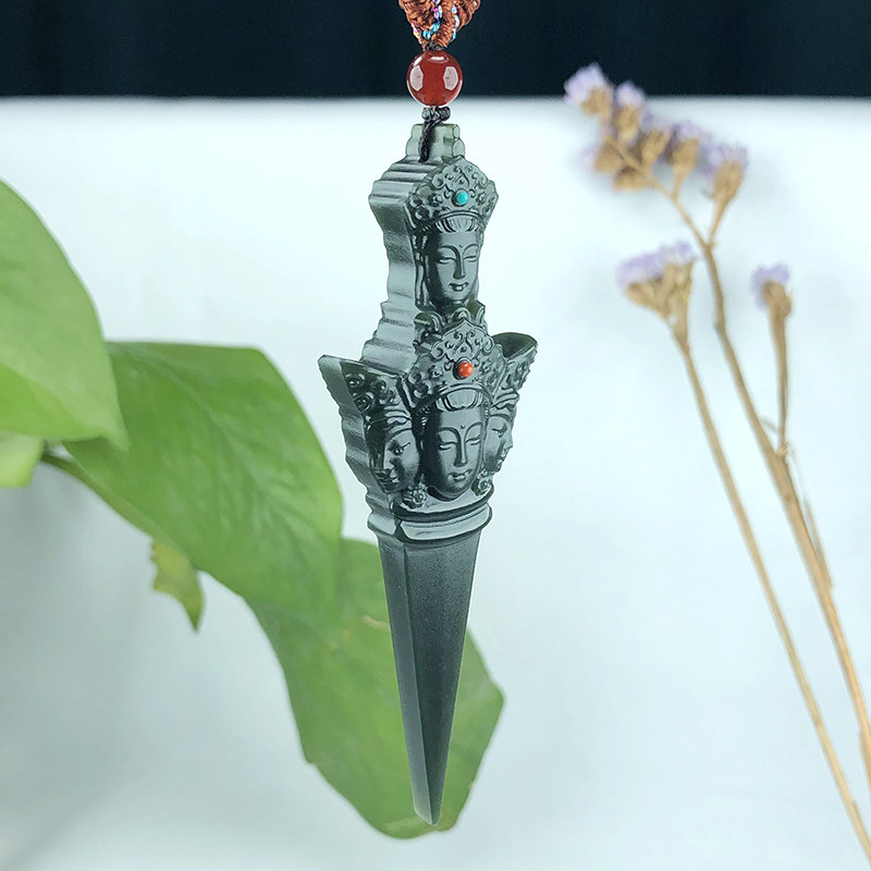 胡子哥珠宝和田玉吊坠塔青特细料四面观音头镶嵌南红绿松鸿运当头