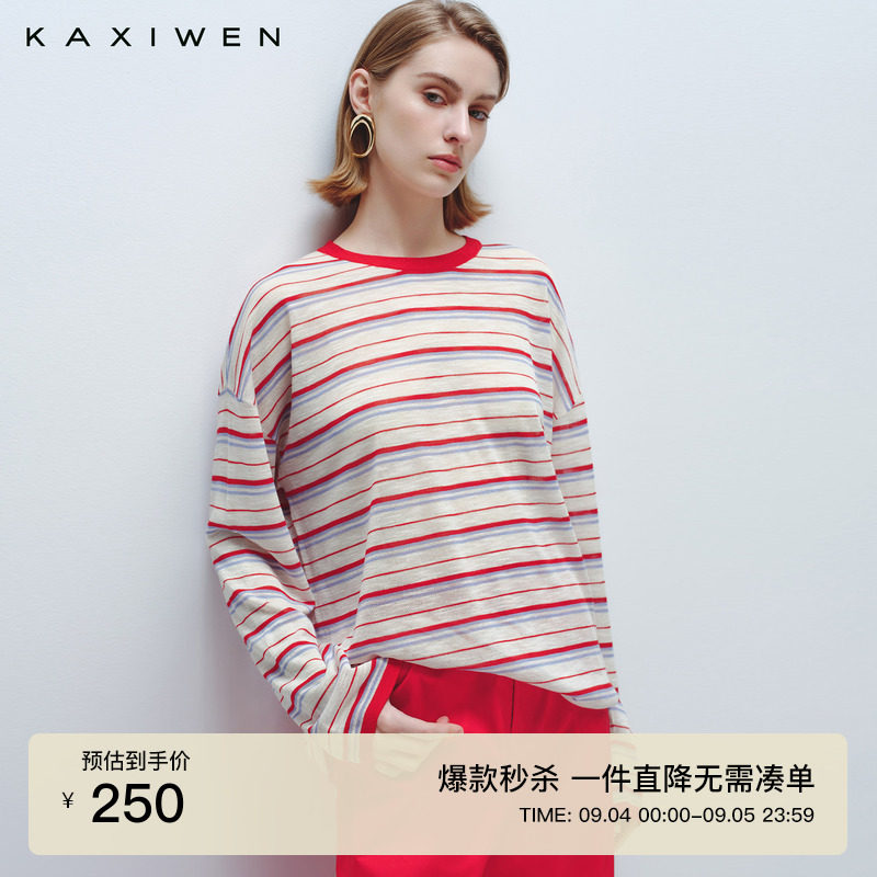 休闲撞色条纹圆领针织衫图片
