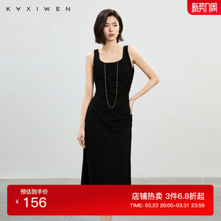 优雅赫本风方领小黑裙女 新款 佧茜文优雅修身 显瘦连衣裙百搭春季