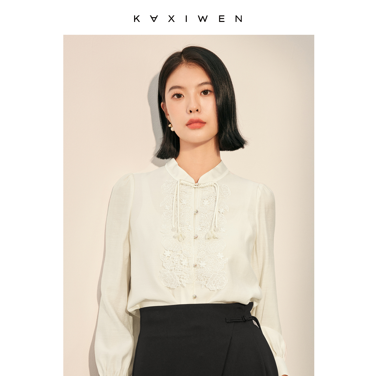 雪纺衬衫23早秋新款女装薄款盘扣花边衬衣中式国风设计上衣