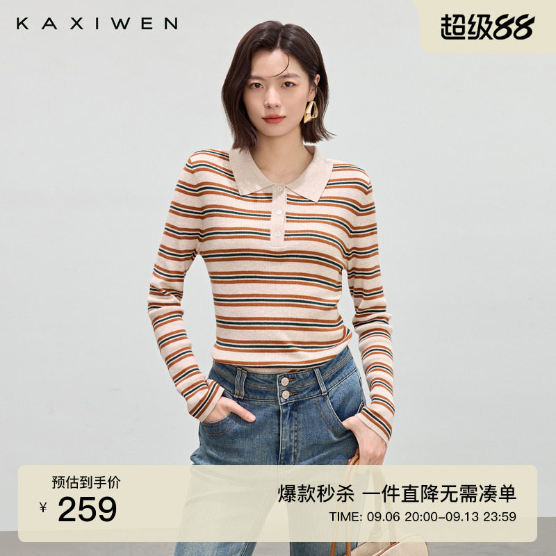 复古撞色条纹Polo领针织衫图片