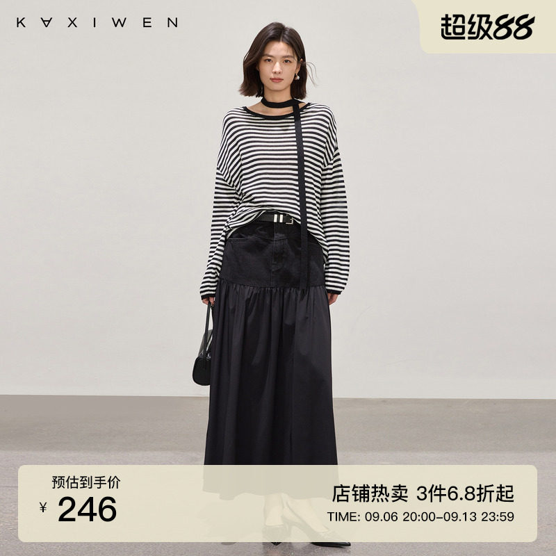 和纸纱撞色细条纹针织衫图片