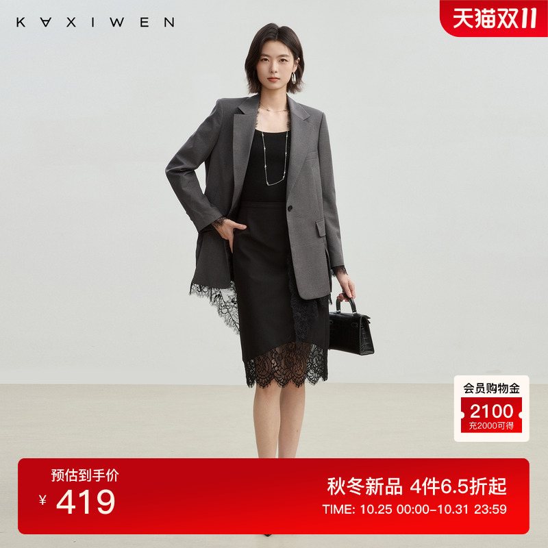 通勤感蕾丝拼接西装外套