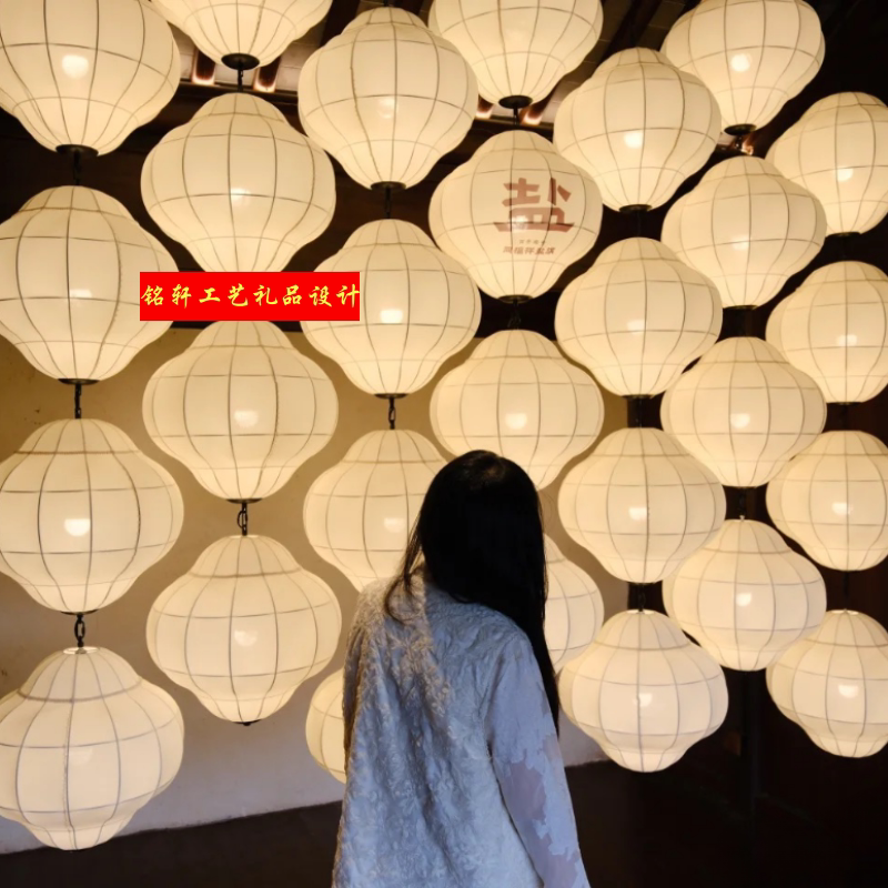 新中式渐变色定制灯笼布艺吊灯户灯笼