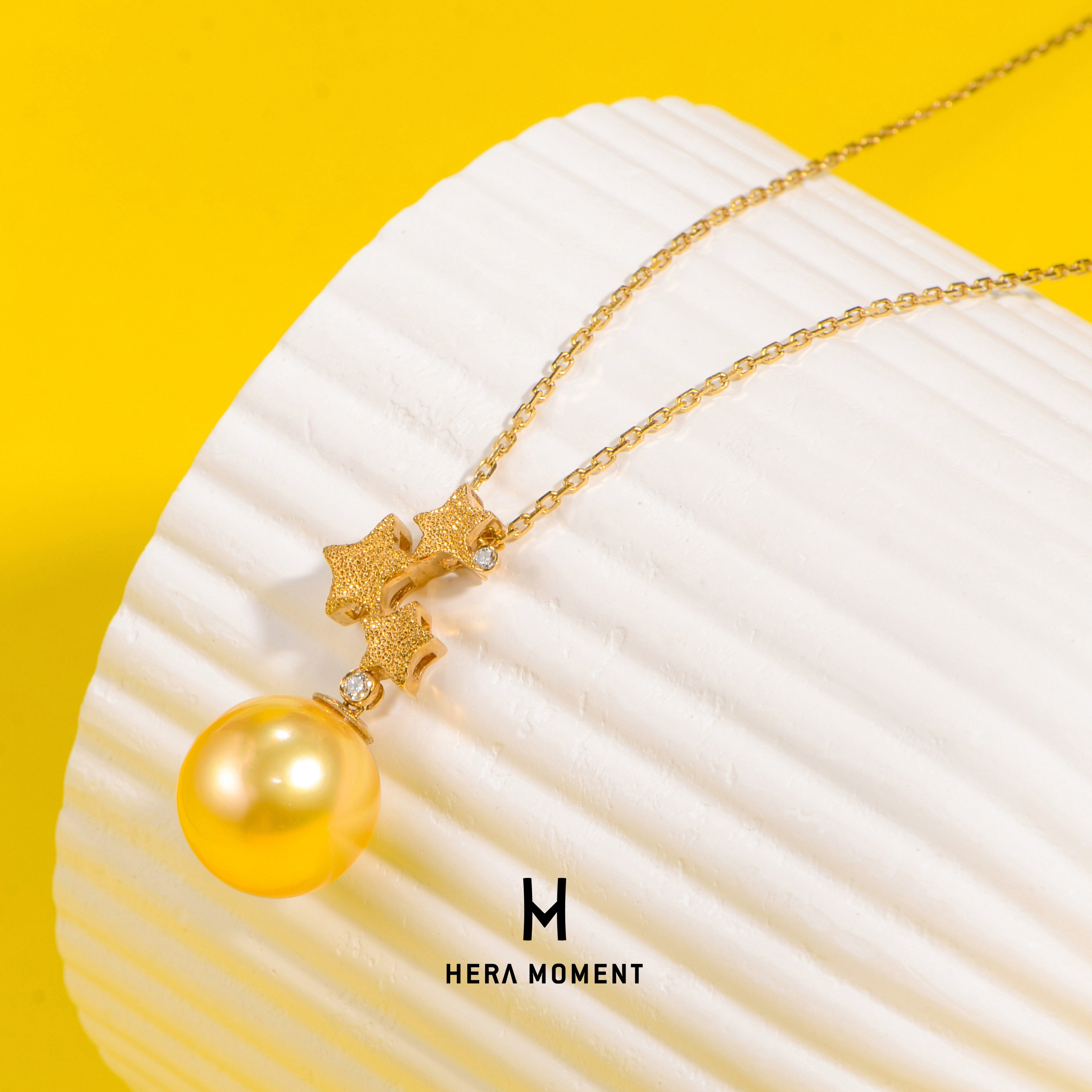 万里星空｜18K金天然海水南洋金珍珠吊坠项链 11-12mm