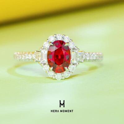 赫拉臻藏18K金鸽血红红宝石戒指