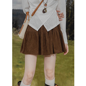 复古灯芯绒半身裙女松紧高腰蓬蓬蛋糕裙防走光内衬休闲A字短裙春