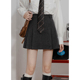 高腰毛呢A字百褶短裙女设计感不对称花灰色防走光内衬呢子半身裙