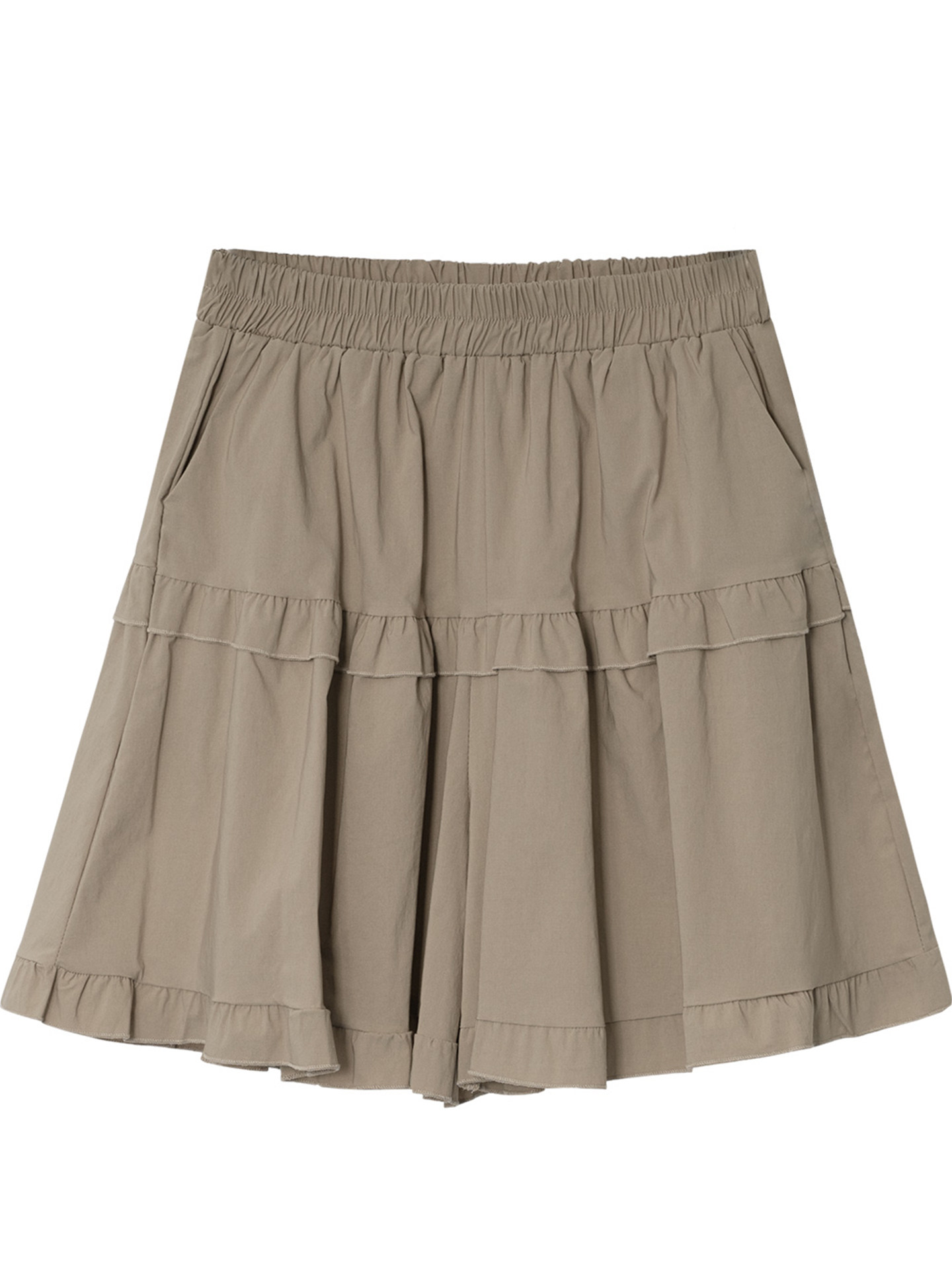 Designed with a Ruffled Edge, Elastic High-Waisted Shorts with a Stylish Lace Skirt, Loose Fit, Slimming, Age-Reducing, Wide-Leg Casual Pants