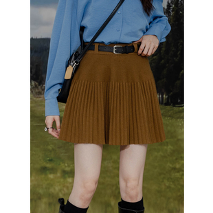 高腰A字针织半身裙女百褶短裙复古百搭松紧高腰弹力气质休闲伞裙