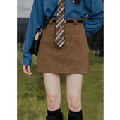 复古麂皮绒高腰半身裙女简约百搭修身 包臀裙防走光内衬显瘦短裙春