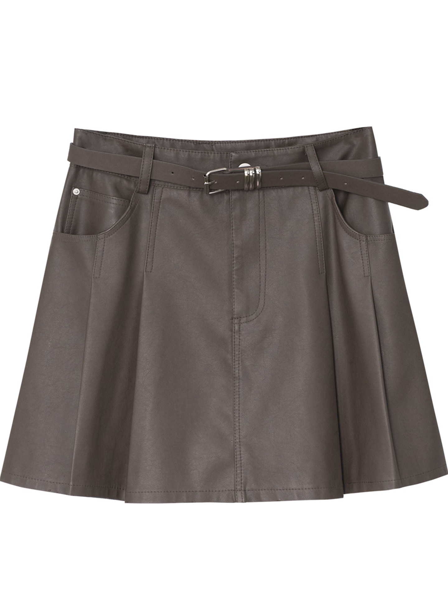 Textured Pu Leather Skirt, High-Waisted A-Line Slimming Pleated Skirt with Anti-Exposure Lining, Retro Style Versatile Short Skirt