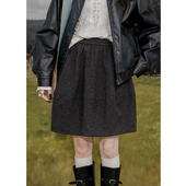 设计感毛呢五分裙女松紧高腰拼接廓形中裙高智感厚实呢子半身裙潮