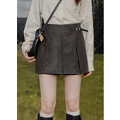 百搭简约阔腿短裤 复古PU皮裙裤 设计感不对称显瘦高腰A字短裙时尚