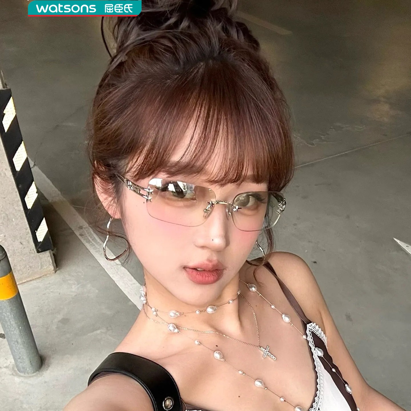 屈臣氏辣妹无框水银色墨镜欧美个性方圆脸显脸小女凹造型y2k时尚