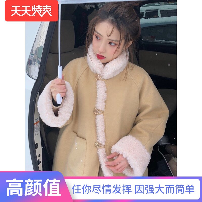 今年流行加厚羊羔毛外套女赫本小蕾丝衫/雪纺衫
