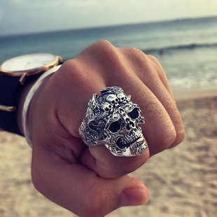 骷髅头嘻哈戒指男潮食指戒个性复古欧美霸气街头机车饰品时尚手饰
