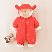 婴儿冬季 过年喜庆红色衣服外出服 连体衣宝宝加绒加厚保暖棉服冬装