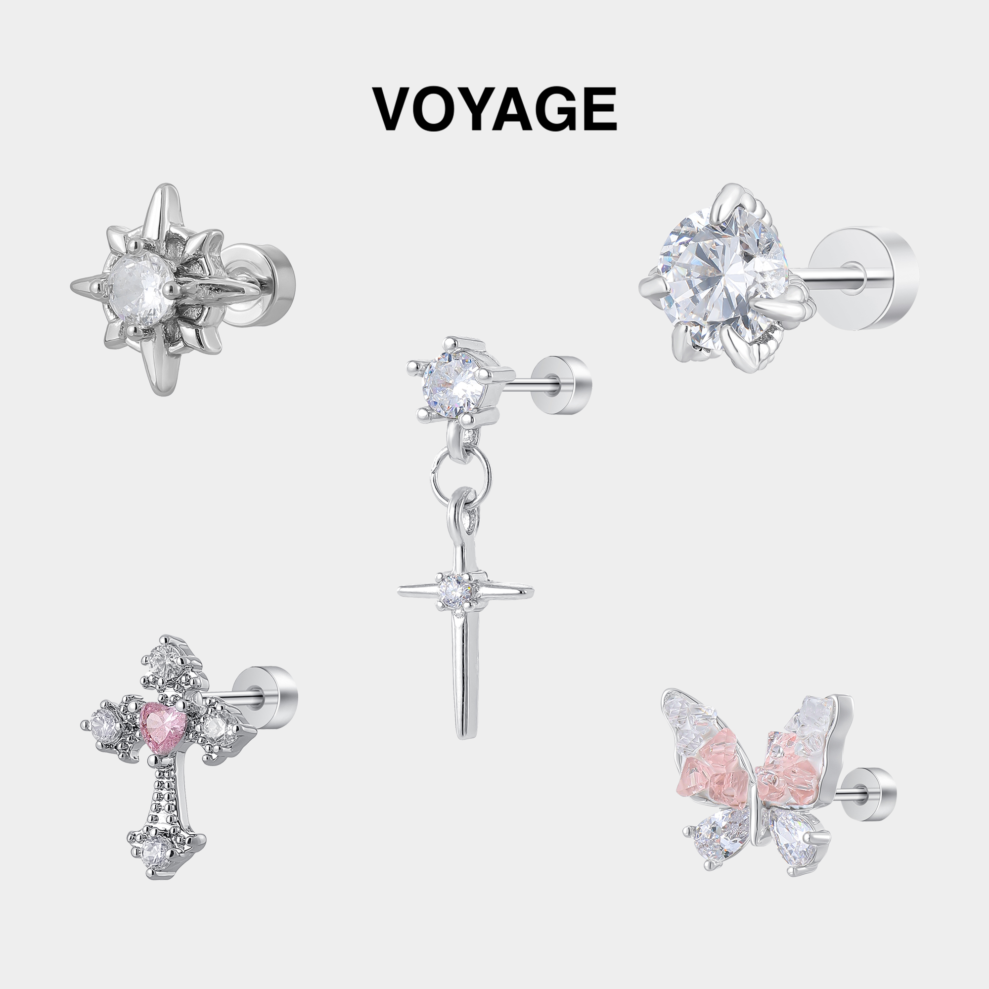 十字架吊坠耳钉女钛合金星芒耳环锆石钛钢耳坠耳骨钉耳蜗钉耳饰男