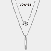 VOYAGE双层叠戴钛钢吊坠项链男款 潮流链子配饰男生男士 卫衣锁骨链