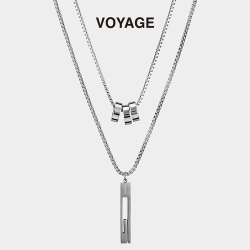 VOYAGE双层叠带钛钢吊坠项链小众