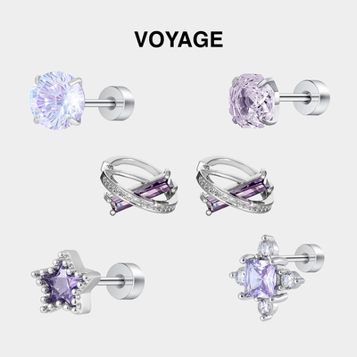 紫色交叉耳环女耳圈耳扣耳钉耳饰