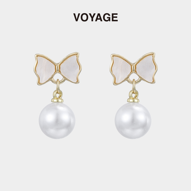 VOYAGE金色蝴蝶结珍珠耳钉女