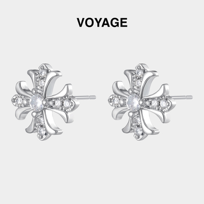 十字架鸢尾花耳钉女耳环耳骨钉男