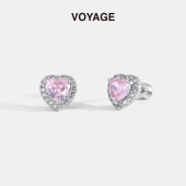 超闪粉色爱心耳钉女轻奢小众设计高级感耳环耳骨钉精致耳蜗钉耳饰