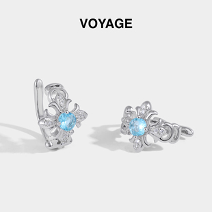 蓝色鸢尾花十字架耳夹女无耳洞耳骨夹轻奢小众耳环高级感男款耳饰