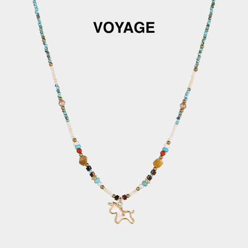 金色小马钛钢项链女毛衣链锁骨链