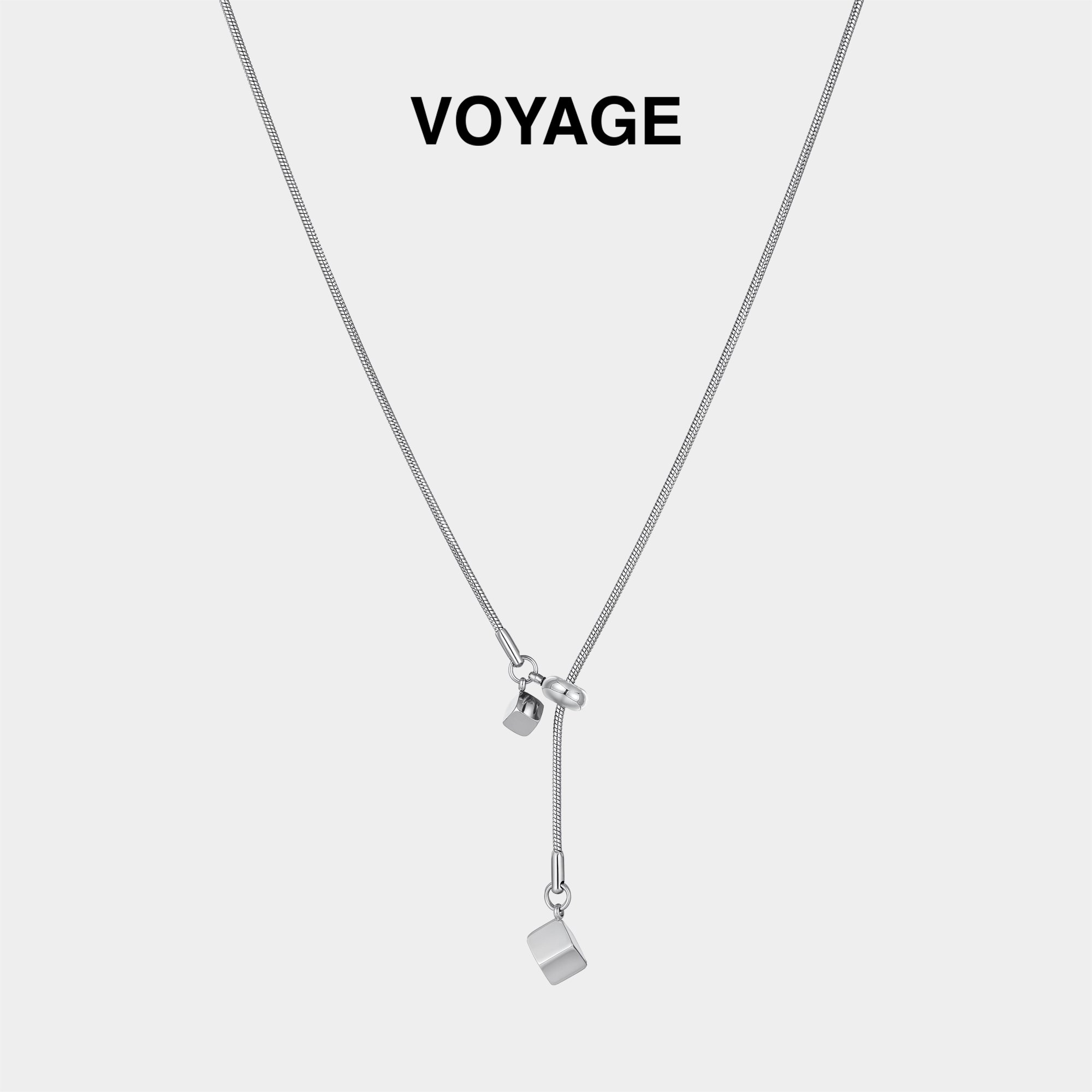 几何方块吊坠长款钛钢项链毛衣链