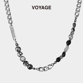 VOYAGE天然石串珠男士 项链男款 钛钢男生锁骨链潮牌百搭高级感配饰
