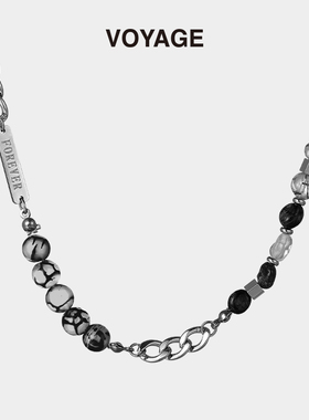 VOYAGE天然石串珠男士项链男款钛钢男生锁骨链潮牌百搭高级感配饰